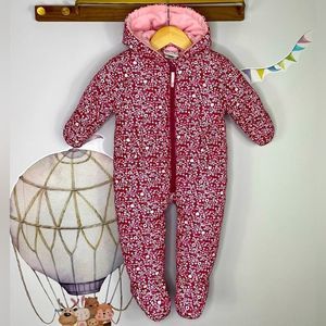 Nula Bug Infant Fleece lines Snowsuit,  6-9 Months,  dark pink floral pattern